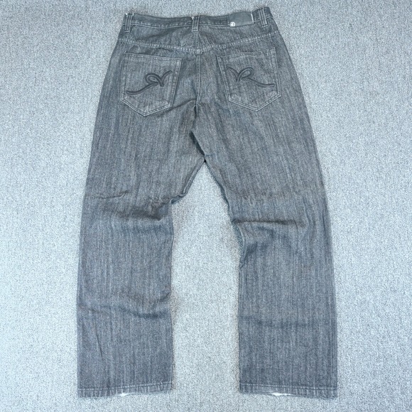 Rocawear Y2K Baggy Streetwear Jeans Mens 38x34 Black Denim Embroidered Logo Rap — photo 2